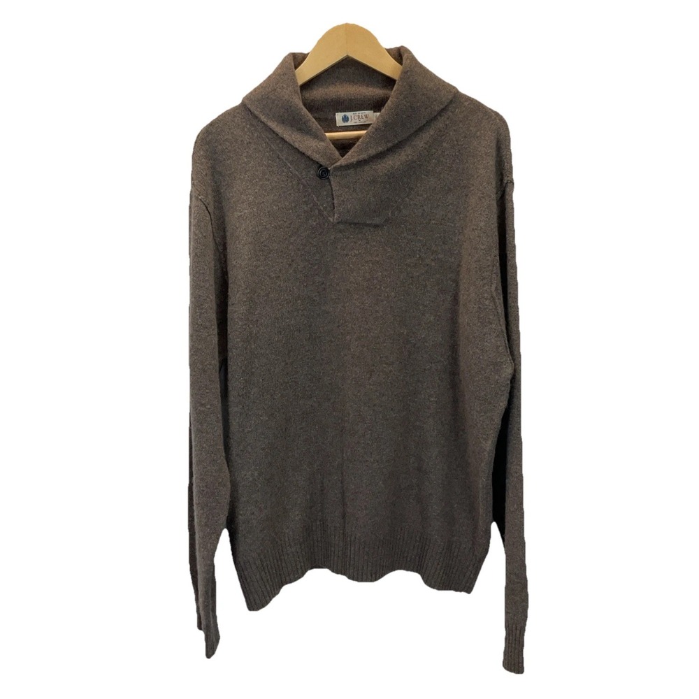 VTG J Crew Sweater Mens XL‎ Shawl Collar Pullover Lambswool brown